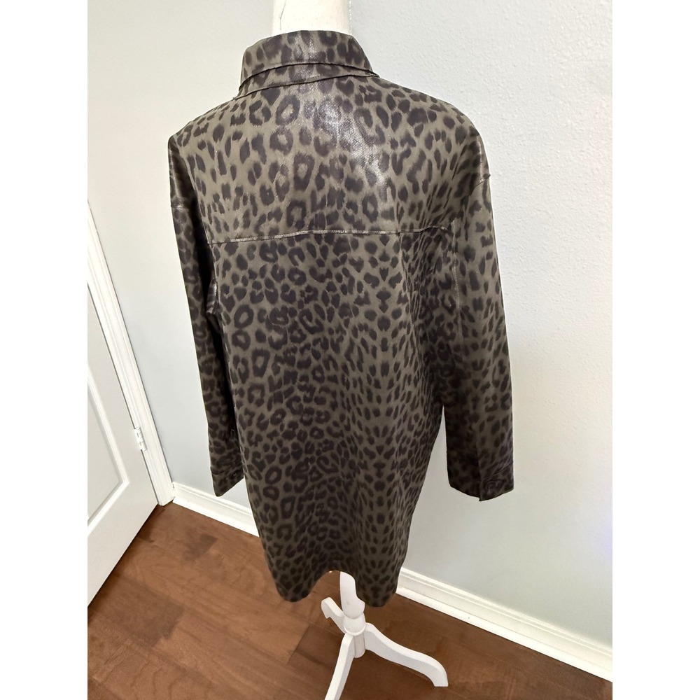 Zara Leopard Print Faux Leather Shacket Olive Green Black Animal Print Small - Picture 3 of 4